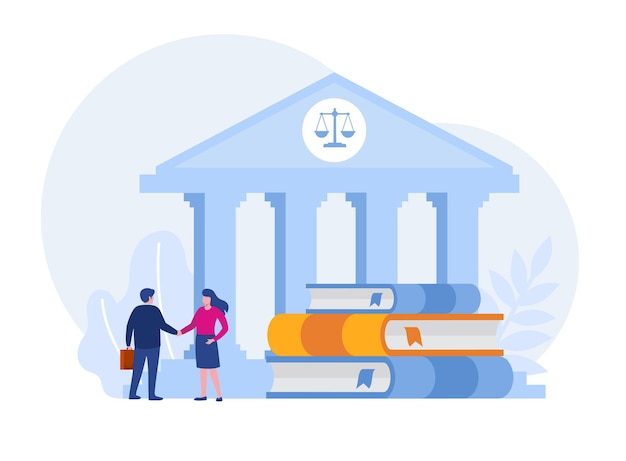 Bufete de abogados y servicios legales concepto abogado consultor juicio de justicia ilustración plana vector banner plantilla sitio web