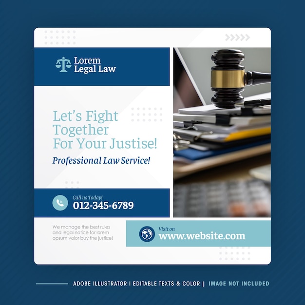 Vector bufete de abogados social media post design o law and justice web banner design o legal web template