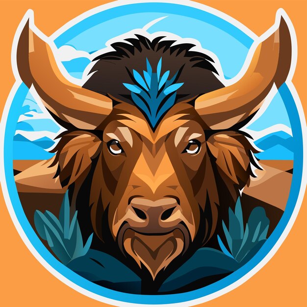 Vector buffalo bull esports mascota de juegos dibujada a mano plano elegante pegatina de dibujos animados concepto de icona