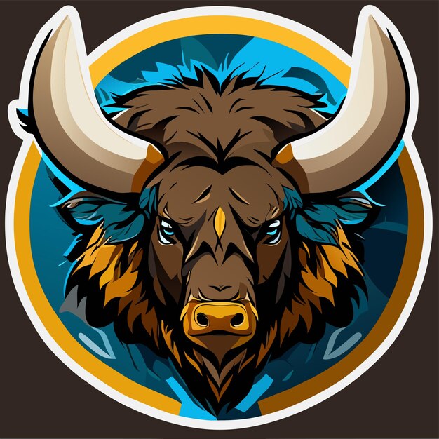 Buffalo Bull esports mascota de juegos dibujada a mano plano elegante pegatina de dibujos animados concepto de icona
