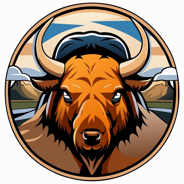 Vector buffalo bull esports mascota de juegos dibujada a mano plano elegante pegatina de dibujos animados concepto de icona