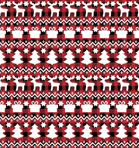 Buffalo plaid Christmas Jingle Bells en el fondo de la página de música. Patrón sin costuras festivo. Ilustración vectorial. eps