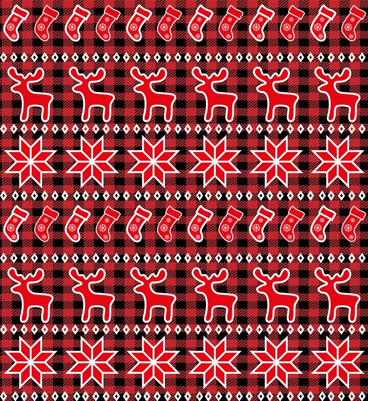 Vector buffalo plaid christmas jingle bells en el fondo de la página de música. patrón sin costuras festivo. ilustración vectorial. eps