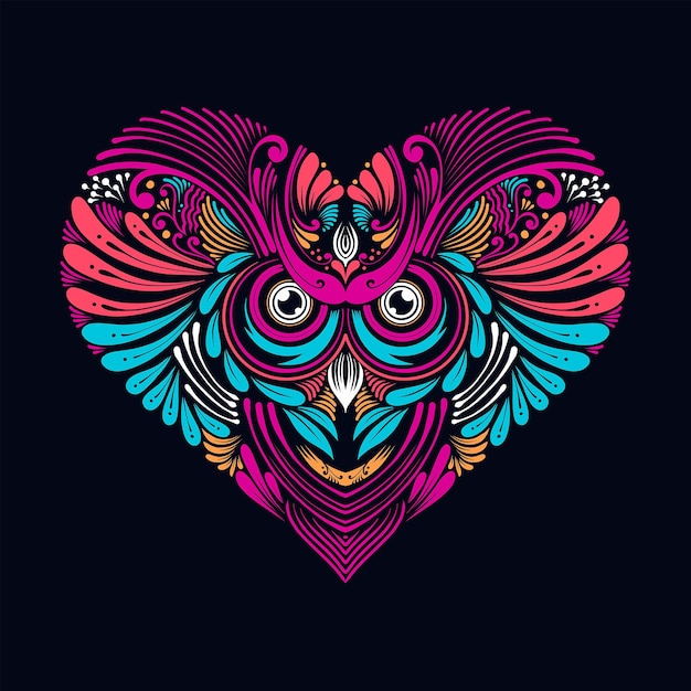 Vector búho amor ornamento ilustración vector