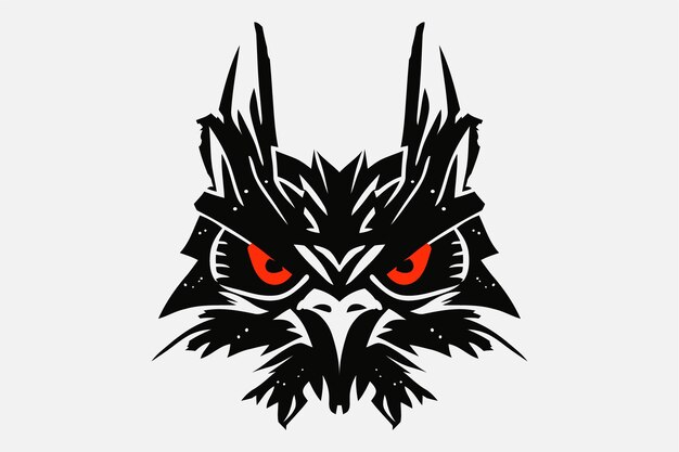 Búho aterrador con ojos rojos Ilustración mínima del logotipo