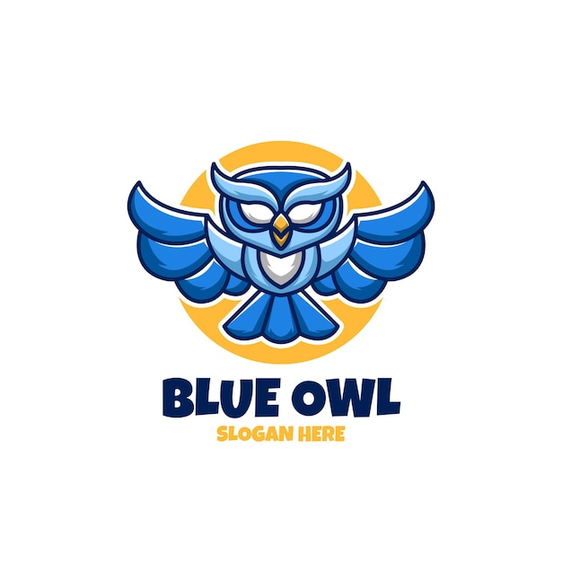 Vector búho azul logotipo de dibujos animados creativos mascot esport animal design