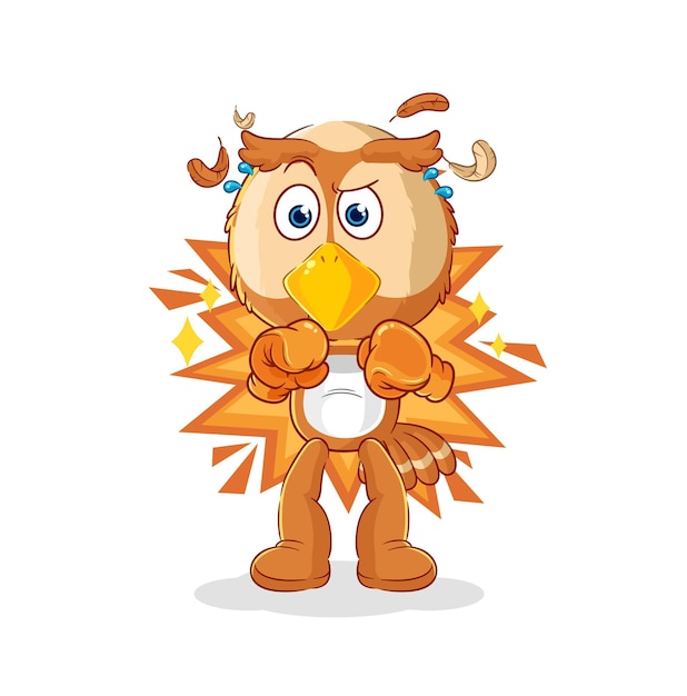 Búho boxeador personaje de dibujos animados mascota vector