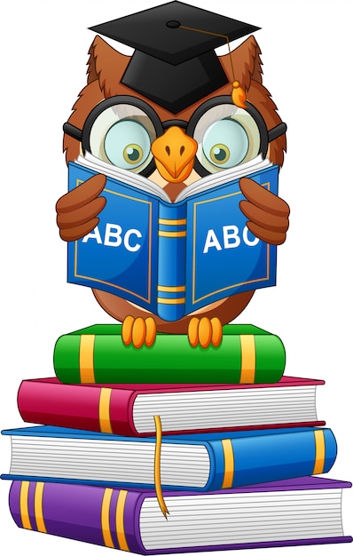 Búho de dibujos animados con libro