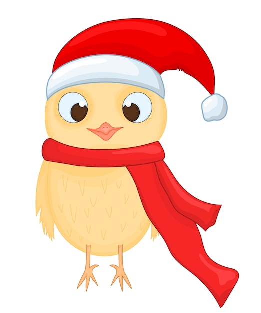 Búho en el gorro y bufanda de Santa Claus. postal para el año nuevo y navidad. Pájaro de objetos aislados sobre fondo blanco. Plantilla para texto y felicitaciones.