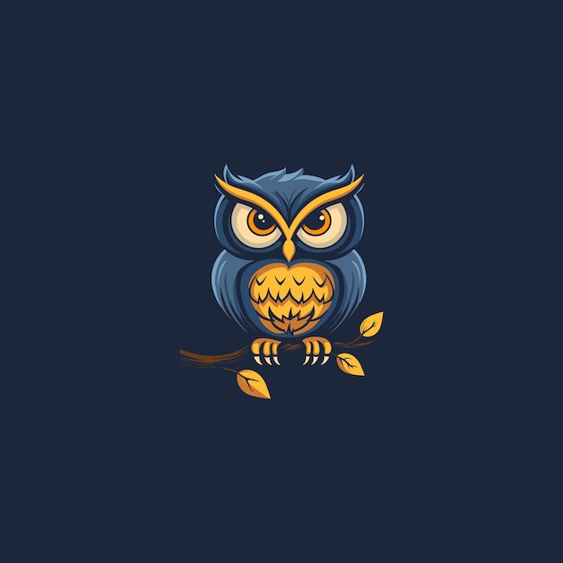 El búho en un logotipo de sucursal diseño de ilustración de vector plano