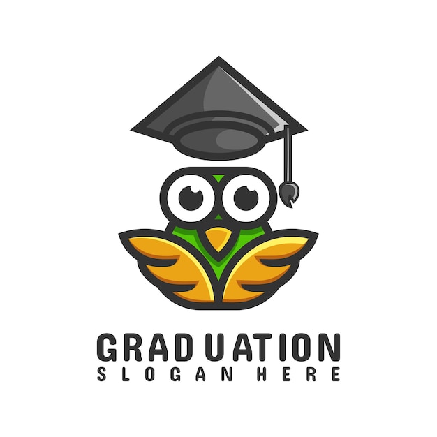 Búho pájaro graduación linda mascota marca ilustración logo