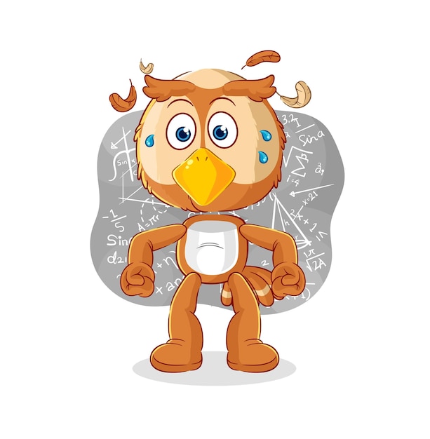 Búho pensando duro personaje de dibujos animados de vectores