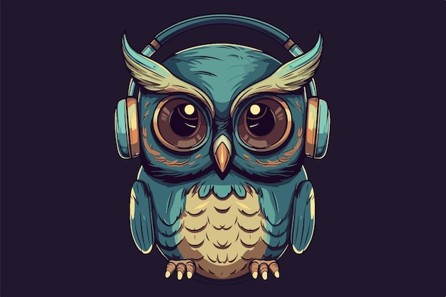 Búho con vector vintage de auriculares