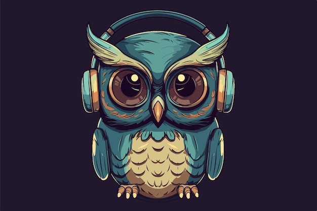 Búho con vector vintage de auriculares