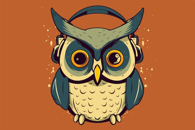 Búho con vector vintage de auriculares