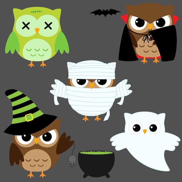 Vector búhos de halloween