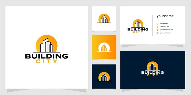 Building city logo vector y tarjeta de visita icono ilustración diseño vector premium