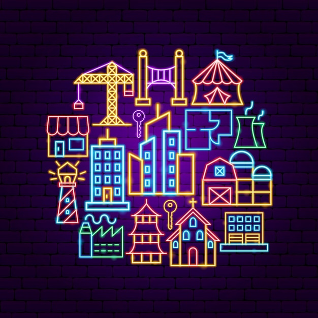 Building city neon concept ilustración vectorial de la promoción de la casa
