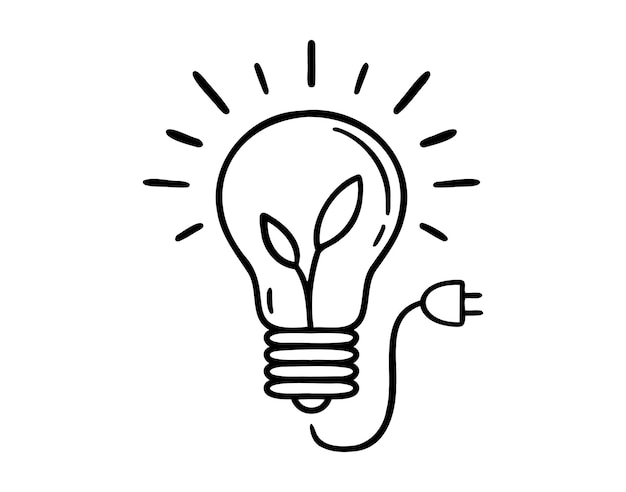 Bulb planta de energía doodle icono dibujado a mano contorno del dibujo línea de sostenibilidad de la ecología de la energía verde