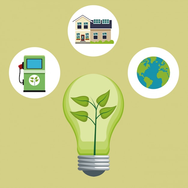 Bulbo deja iconos de energía ecología