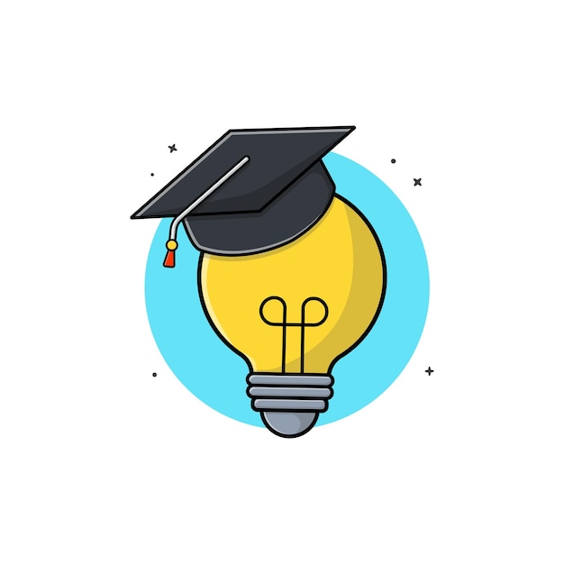 Bulbo con sombrero de graduación Ilustración vectorial Estudios creativos Diseño conceptual de ideas