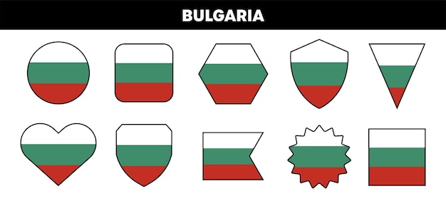 Bulgaria bandera diferentes formas Vector aislado en blanco colección de etiquetas de Bulgaria