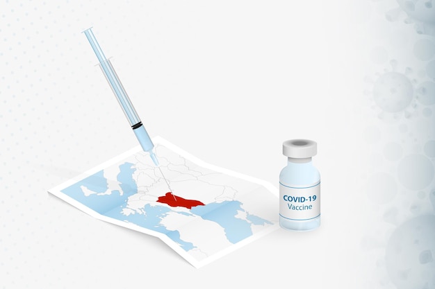 Bulgaria vacunación, inyección con la vacuna covid-19 en el mapa de bulgaria.