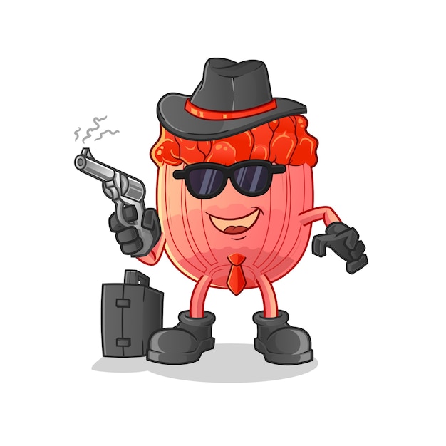 Bulgogi mafia con mascota de dibujos animados de personaje de pistola