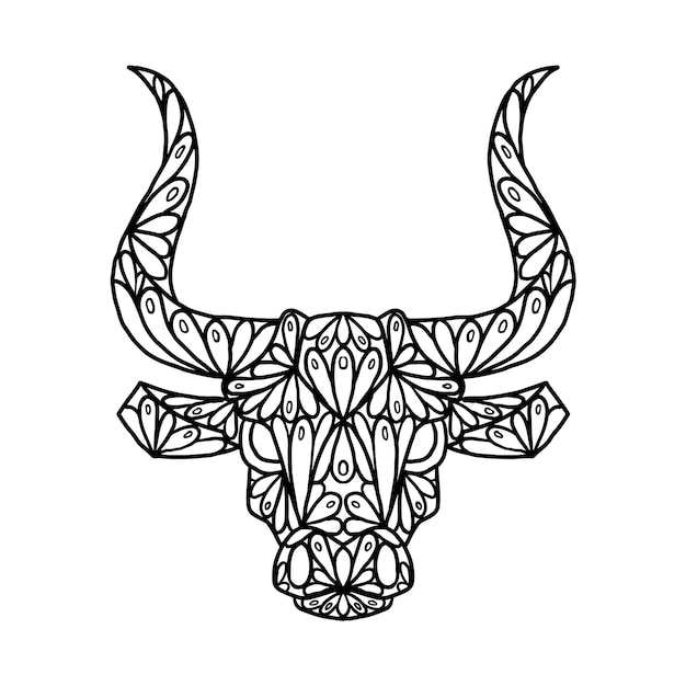 Bull Animal Head Zen Doodle Página Para Colorear