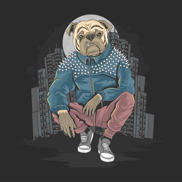 BULL DOG, PIT BULL GANGSTER EN LA CIUDAD ILUSTRACIÓN