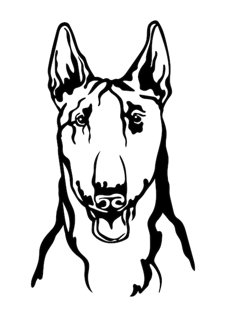 Bull terrier perro vector negro contorno retrato