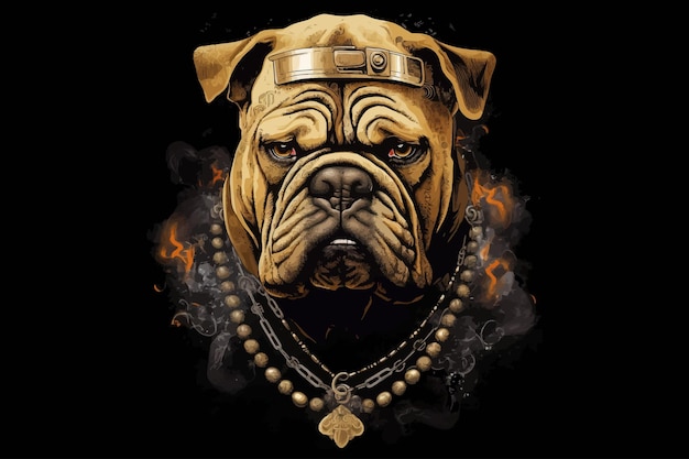 Bulldog con anillo y cadena estilo de arte callejero urbano arenoso Ilustración vectorial