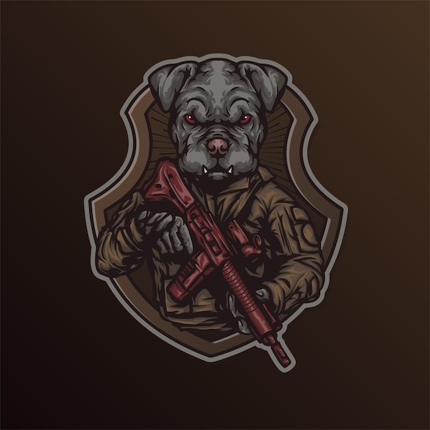 Bulldog animal guerrero soldado mascota esport vector logo ilustración