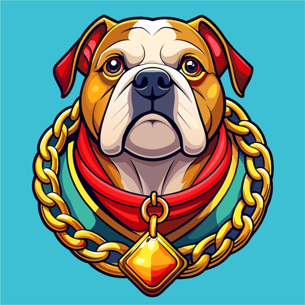 Vector bulldog de dibujos animados con cadena de oro y gorra dibujado a mano de personajes de dibijos animados concepto de icona de pegatina