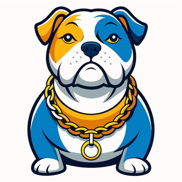 Bulldog de dibujos animados con cadena de oro y gorra dibujado a mano de personajes de dibijos animados concepto de icona de pegatina