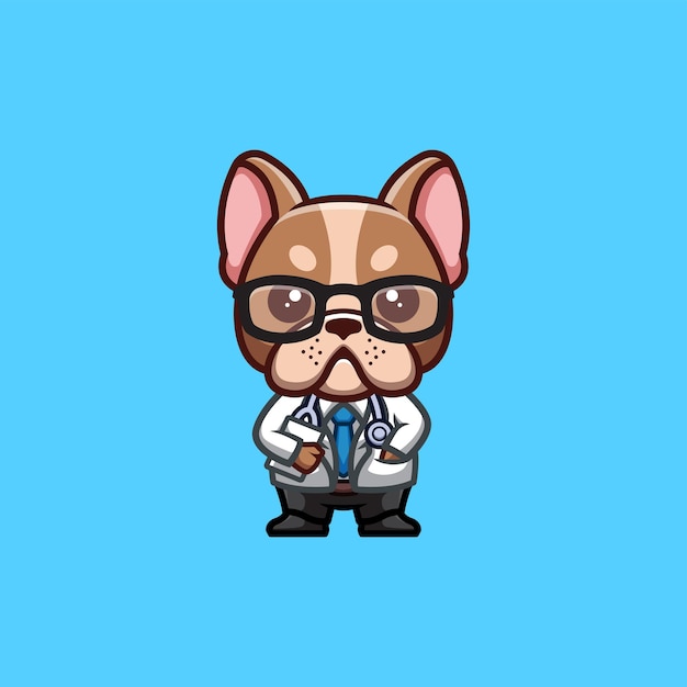 Bulldog Francés Doctor Cute Creative Kawaii Cartoon Mascot Logo