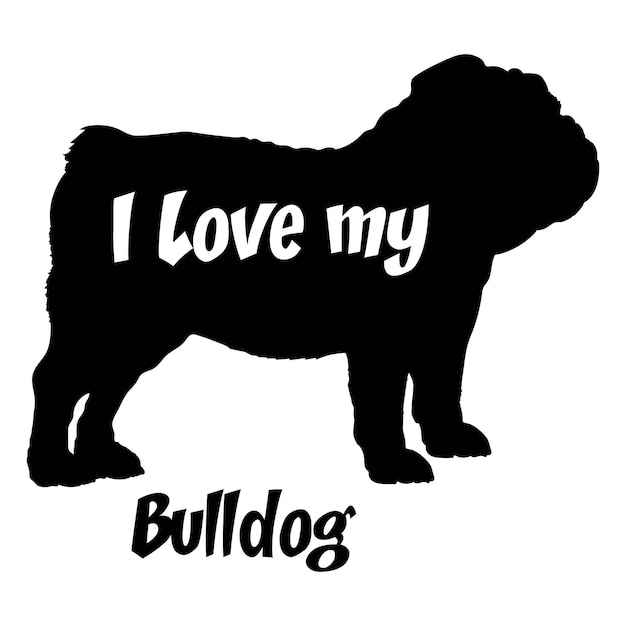 Bulldog Me encanta mi perro silueta de perro razas de perro logotipo vector de monograma de perro