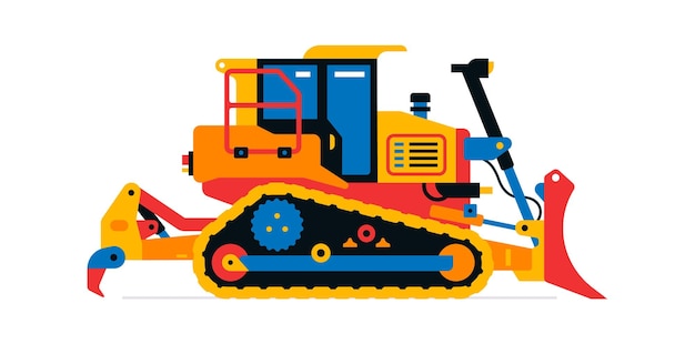 Bulldozer de maquinaria de construcción Vehículos comerciales para trabajar en el sitio de construcción Ilustración vectorial aislada sobre fondo blanco