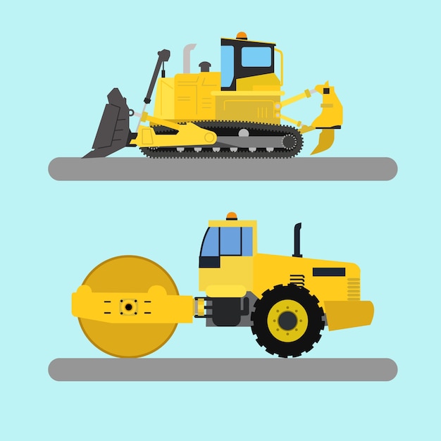 bulldozer y rodillo de camino