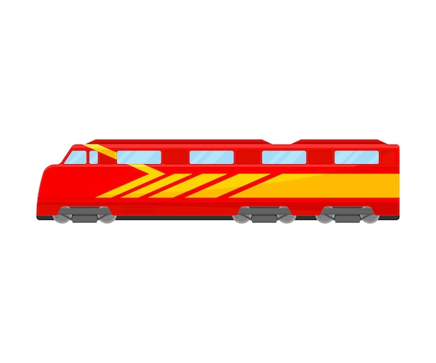 Vector bullet express o tren eléctrico suburbano de color amarillo y rojo brillante con ventanas de proyección lateral ilustración de vector plano aislada sobre fondo blanco