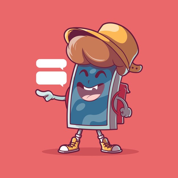 Bully phone personaje riendo ilustración vectorial tecnología divertido concepto de diseño educativo