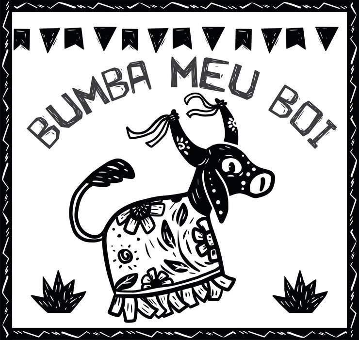 Vector bumba mi buey bumba meu boi folclore tradicional de brasil estilo de xilografía y literatura de cordel