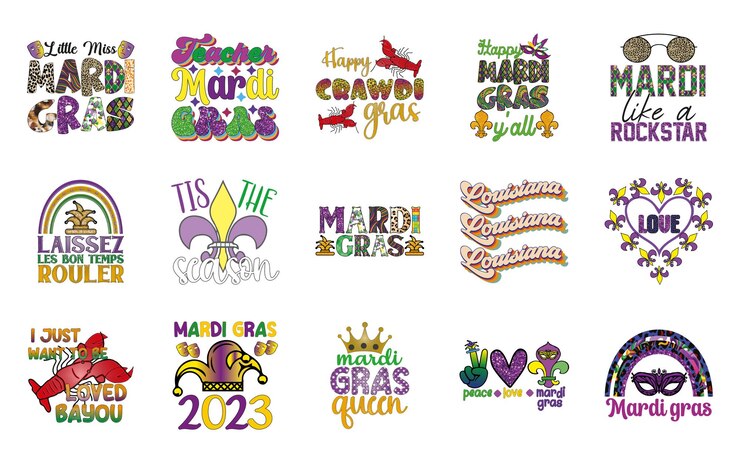 Bundle de Sublimación de Mardi Gras Gráficos de camisetas coloridas para imprimir en negocios bajo demanda