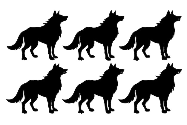 Bundle vectorial de silueta de lobo aislado en fondo blanco