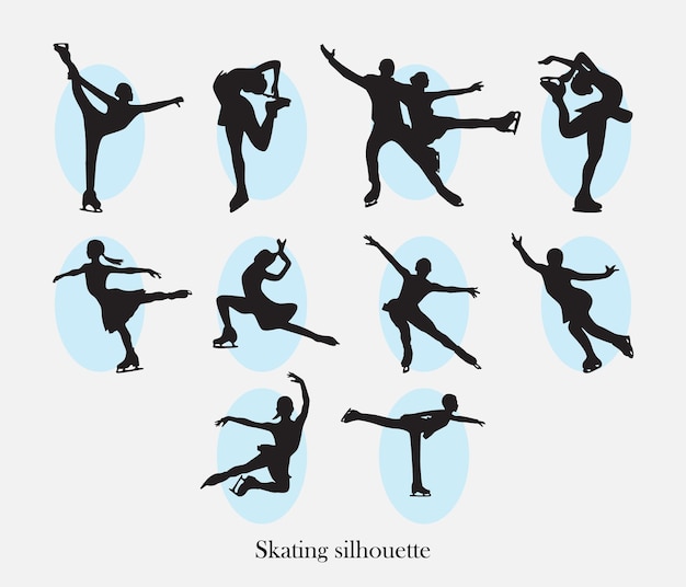 Bundle vectorial de silueta de patinaje sobre hielo