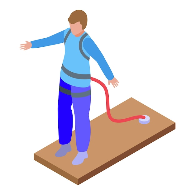Bungee saltando desde una plataforma de madera con cinturones de seguridad
