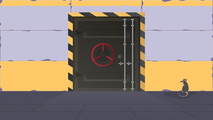 Vector búnker de estilo plano. grandes puertas metálicas del búnker. puerta blindada. vector.