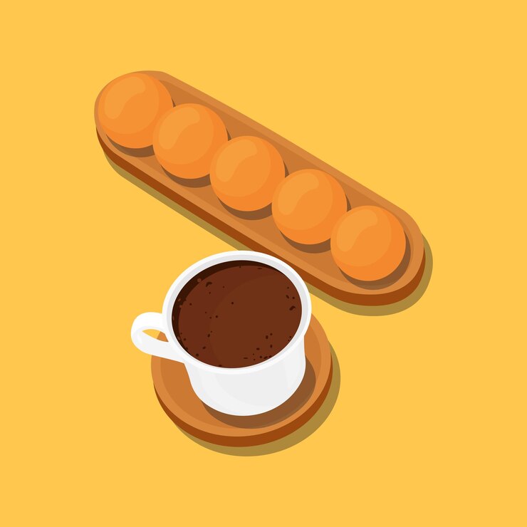 Buñuelos Comida tradicional colombiana Bebida de chocolate caliente ilustración vectorial