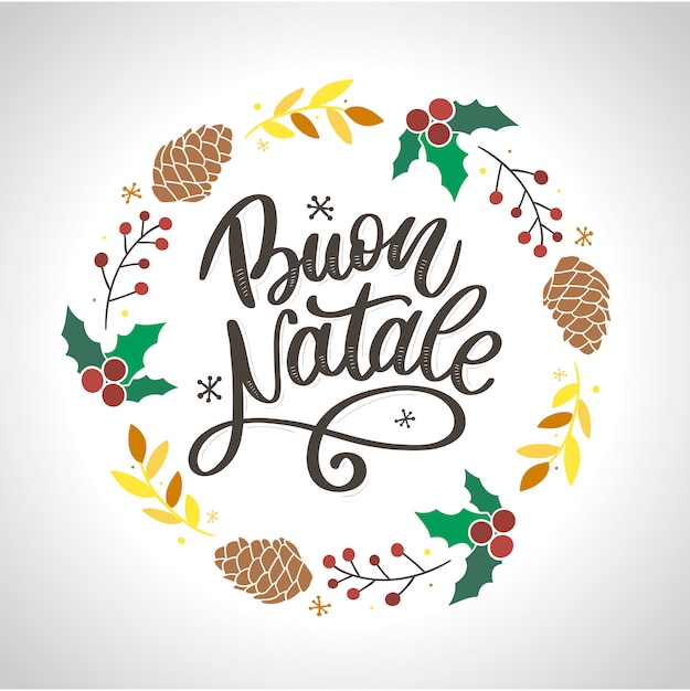 Buon natale. plantilla de caligrafía de feliz navidad en italiano.