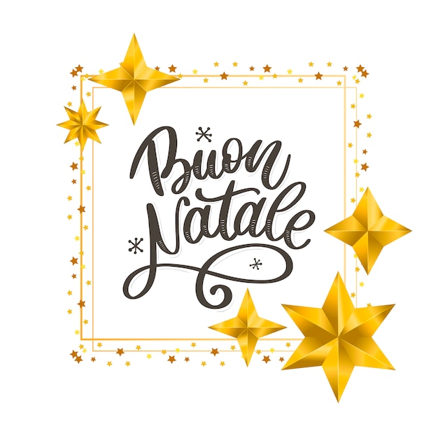 Vector buon natale. plantilla de caligrafía de feliz navidad en italiano.